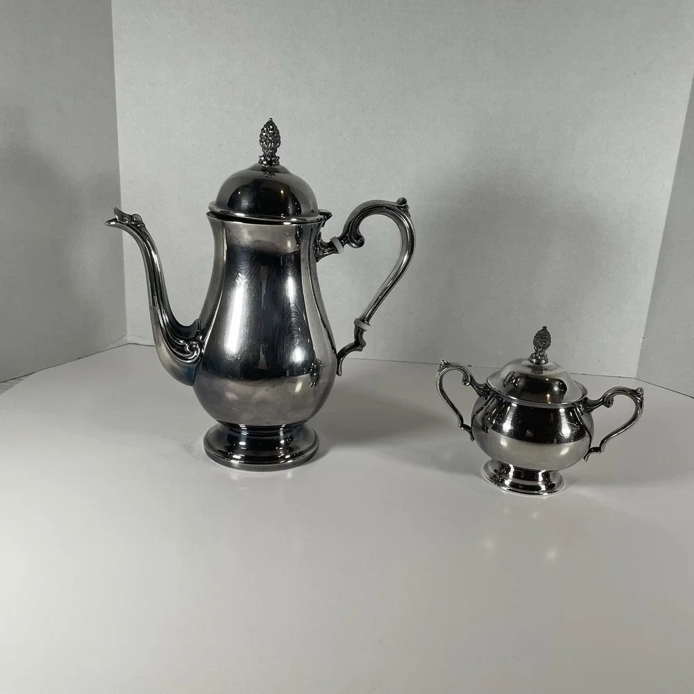 Newburyport Silver Plated Tea‎ Set Teapot with Handle Insulators and Sugar Bowl